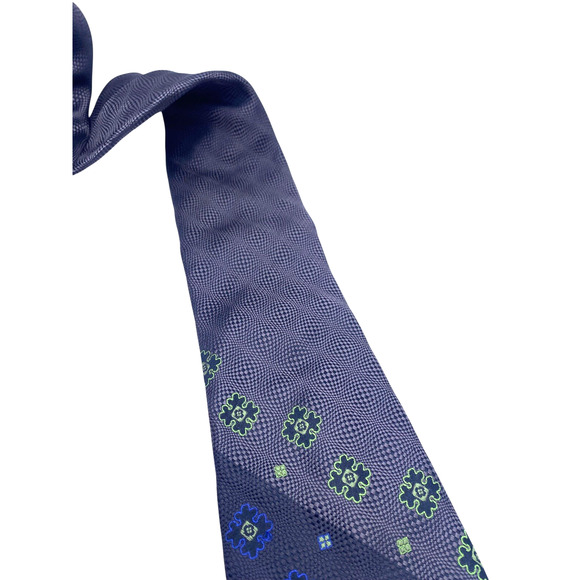 Robert Graham Tie 100% Silk Textured Blue Green Geometric Floral Designer Preppy - Picture 2 of 10
